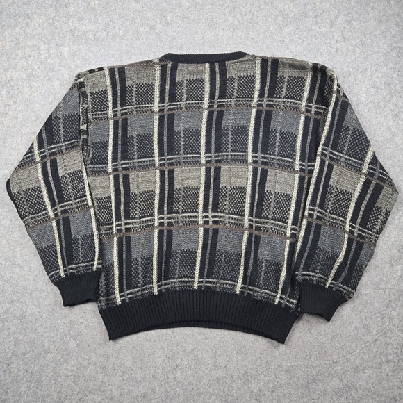 Vintage Geoffrey Beene Sweater Mens XL Gray Multicolor Color Block Grandpa - Picture 7 of 12